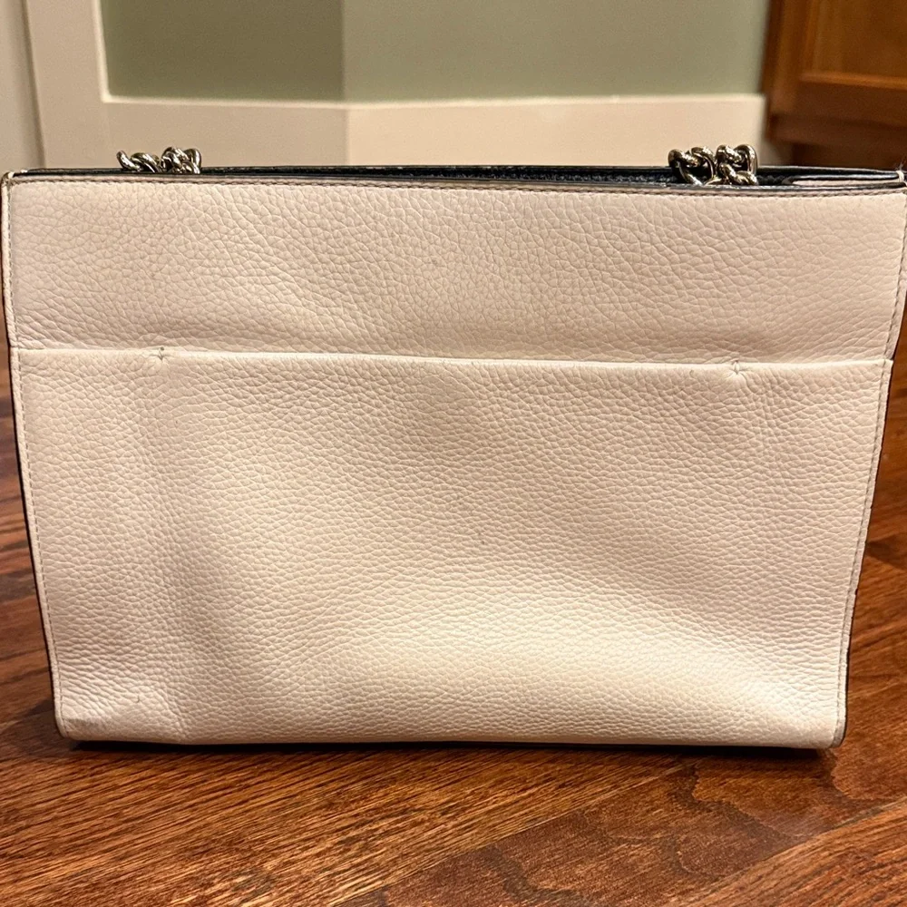 kate spade Cream & Black Leather Shoulder Tote with Gold Chain Straps